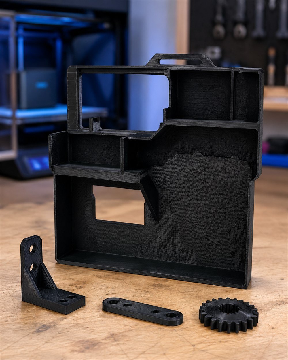 Pieza de prototipado y detalle de marca ING-MC